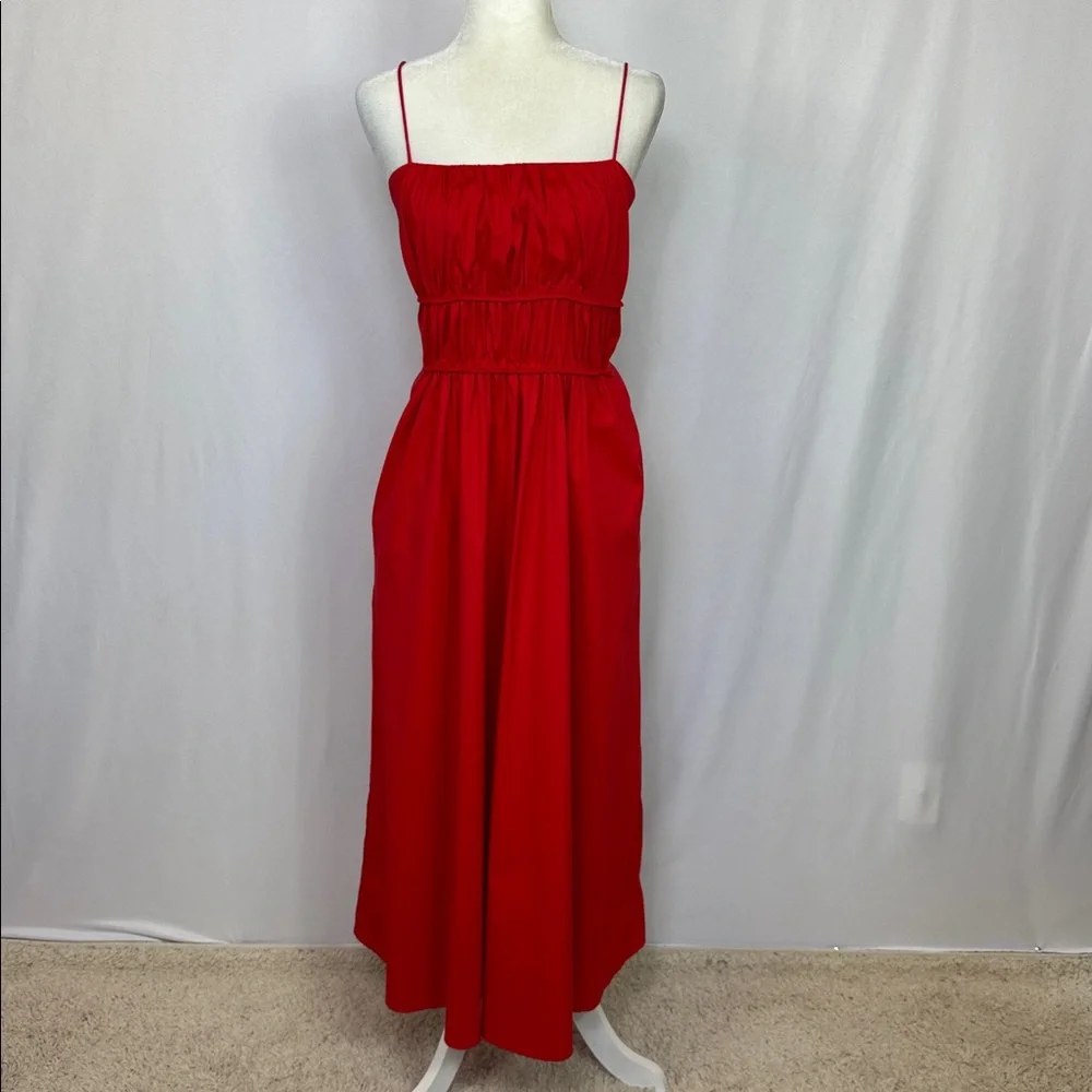 COS Gathered-Waist Midi Dress Red Bright Sleeveless Size 12 NWOT - Picture 6 of 14